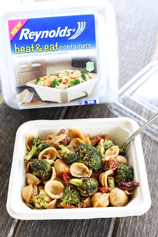 Creamy Goat Cheese Pasta with Roasted Broccoli and Sun-Dried Tomatoes Recipe on twopeasandtheirpod.com This easy pasta dish is a family favorite! Creamy Goat Cheese Pasta with Roasted Broccoli and Sun-Dried Tomatoes Recipe