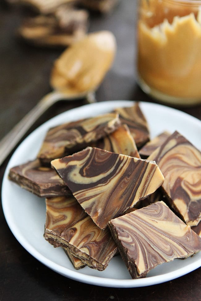 Peanut Butter Chocolate Swirl Bark Recipe on twopeasandtheirpod.com You only need 3 ingredients to make this delicious bark! It is great for gift giving! Peanut Butter Chocolate Swirl Bark Recipe