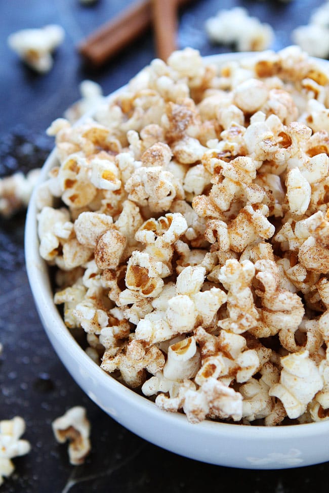Brown Butter Cinnamon Sugar Popcorn Recipe on twopeasandtheirpod.com Popcorn drizzled with brown butter and sprinkled with cinnamon and sugar! This sweet popcorn is the BEST! Brown Butter Cinnamon Sugar Popcorn Recipe