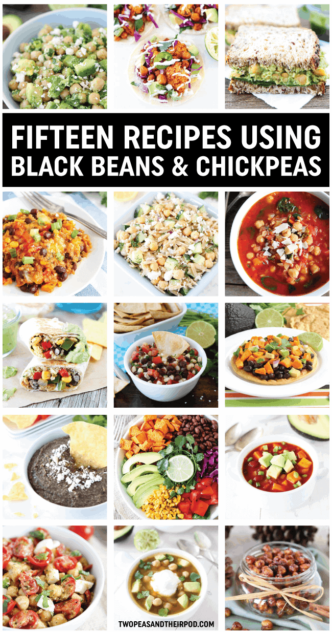 15 Black Bean and Chickpea Recipes on twopeasandtheirpod.com We love all of these easy and healthy recipes! 15 Black Bean and Chickpea Recipes