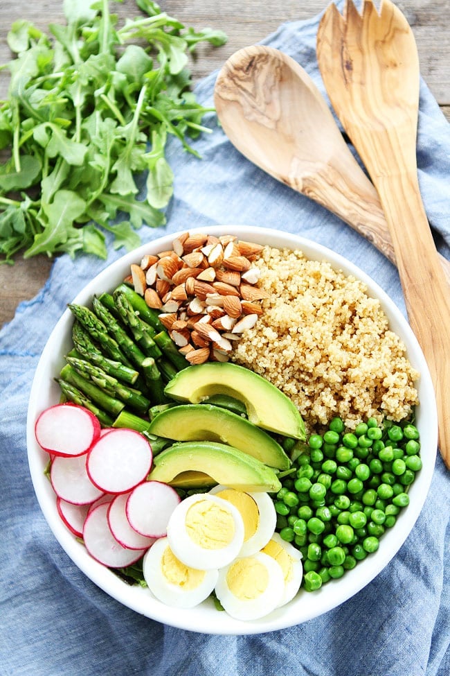 Spring Quinoa Bowl Recipe on twopeasandtheirpod.com This simple and healthy quinoa salad bowl makes a great lunch or dinner! Spring Quinoa Bowl Recipe