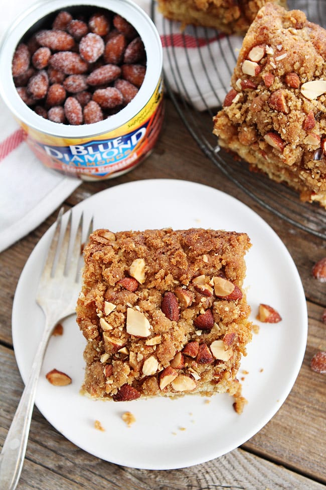 Almond Coffee Cake Recipe on twopeasandtheirpod.com This simple coffee cake recipe is great for breakfast, brunch, or dessert. It is the BEST coffee cake recipe! Almond Coffee Cake Recipe
