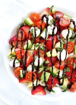 Caprese Salad with avocado and strawberries