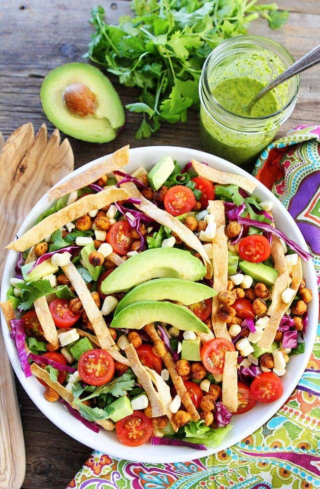 Roasted Chickpea Taco Salad Recipe on twopeasandtheirpod.com This healthy and delicious taco salad is great for lunch or dinner! Roasted Chickpea Taco Salad Recipe