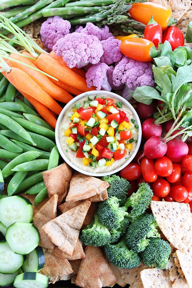 Veggie Hummus Recipe on twopeasandtheirpod.com The best crudite platter ever! You will love this simple and healthy veggie hummus! Veggie Hummus Recipe