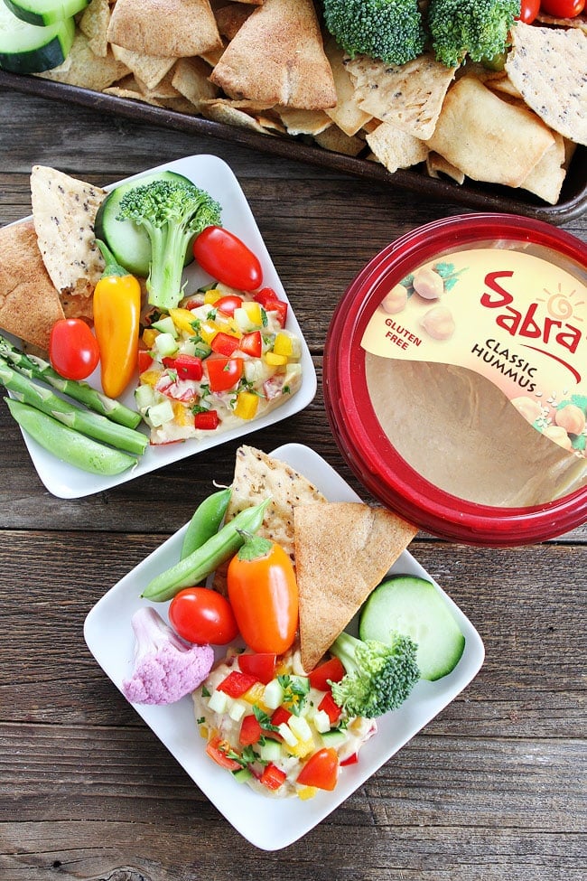 Veggie Hummus Recipe on twopeasandtheirpod.com This simple, colorful, and healthy hummus is great for parties or everyday snacking! Veggie Hummus Recipe