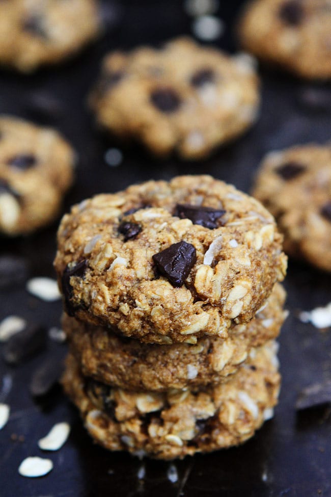 Whole Wheat Banana Coconut Oatmeal Chocolate Chunk Cookies Recipe on twopeasandtheirpod.com These healthy cookies are easy to make and are so delicious! Whole Wheat Banana Coconut Oatmeal Chocolate Chunk Cookies Recipe