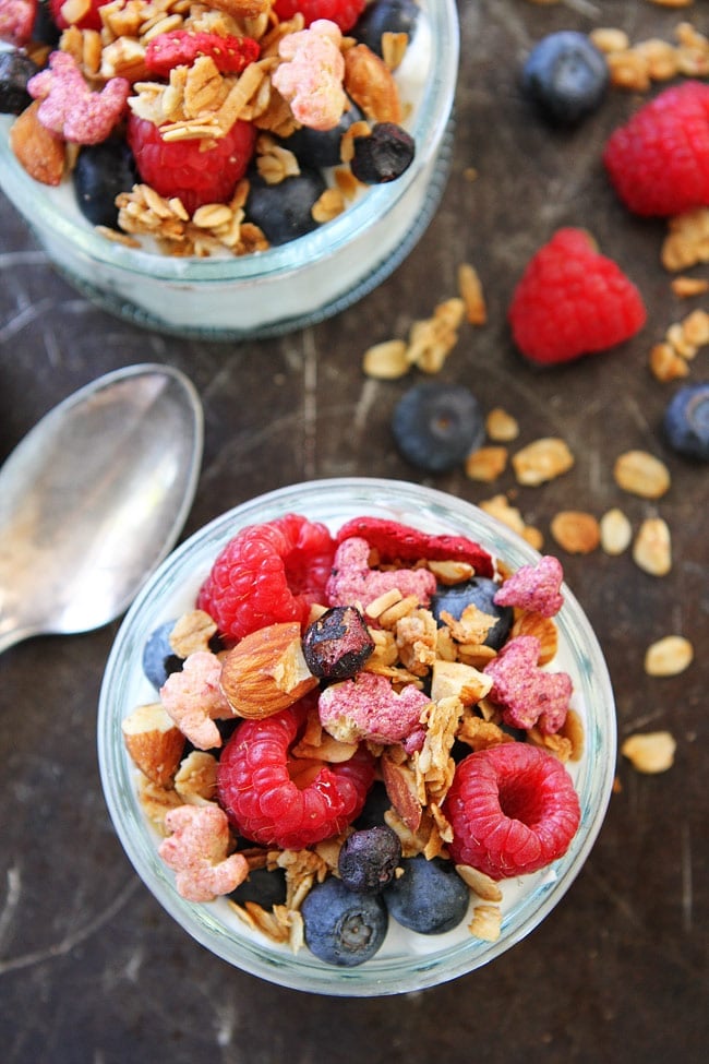 Berry Granola Recipe on twopeasandtheirpod.com This easy homemade granola is great with yogurt, milk, or eaten by the handful! Berry Granola Recipe
