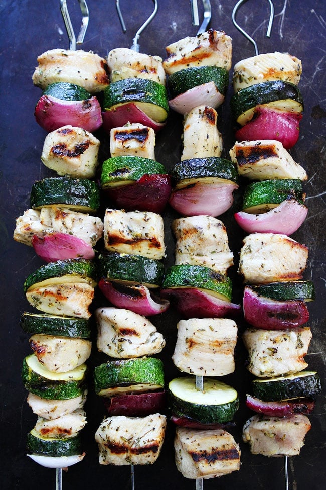 Grilled Chicken and Zucchini Kebabs Recipe on twopeasandtheirpod.com Easy grilled chicken and zucchini kebabs with a simple lemon herb marinade. This easy recipe is perfect for summer entertaining! Grilled Chicken kabobs with zucchini
