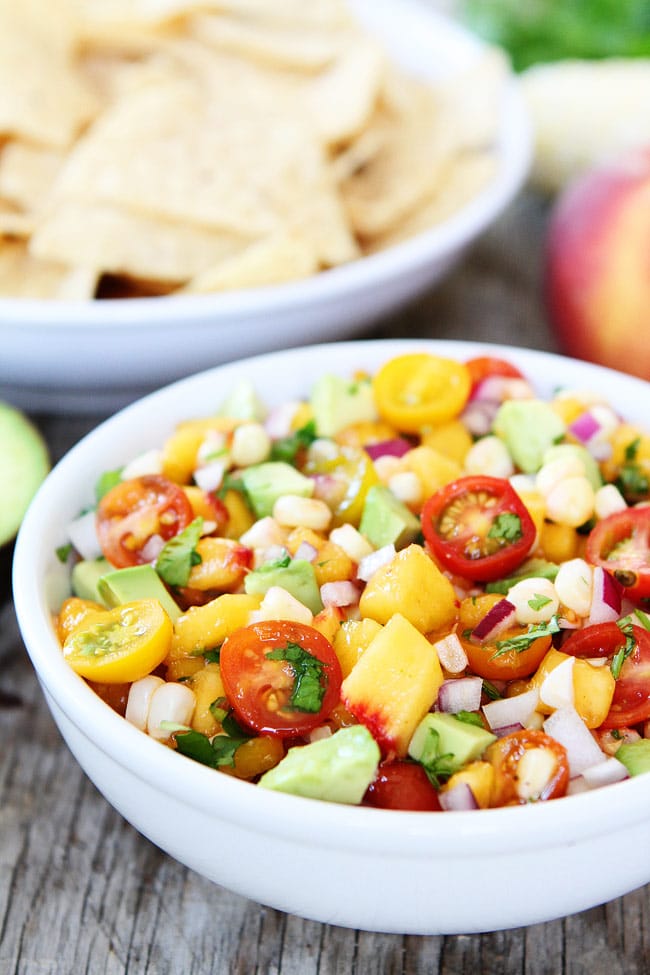 Peach, Corn, and Avocado Salsa Recipe on twopeasandtheirpod.com This fresh, simple, and healthy salsa is great served with chips or any Mexican meal. Peach, Corn, and Avocado Salsa Recipe