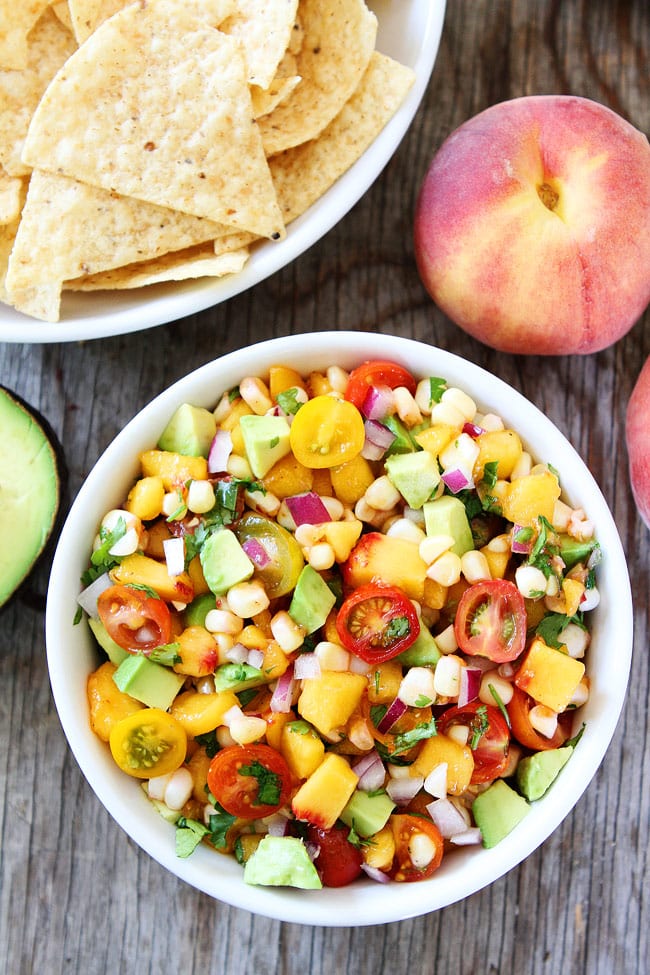 Peach, Corn, and Avocado Salsa Recipe on twopeasandtheirpod.com This fresh, simple, and healthy salsa goes great with any summer meal. Peach, Corn, and Avocado Salsa Recipe