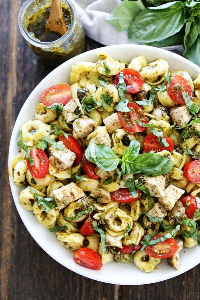 Chicken Pesto Tortellini in a bowl