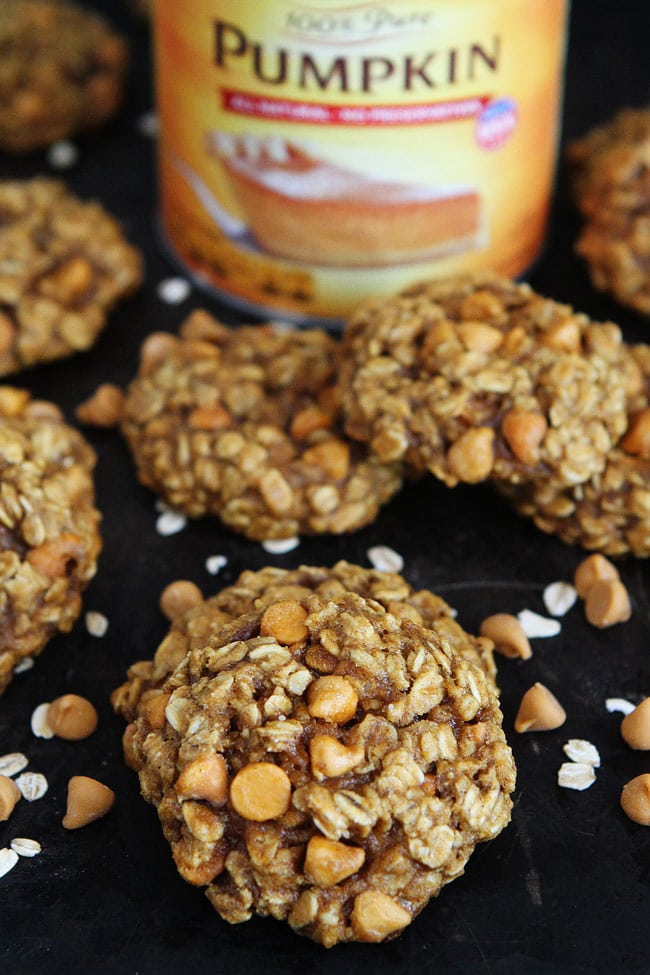 Brown Butter Pumpkin Oatmeal Scotchies Recipe on twopeasandtheirpod.com Brown butter pumpkin oatmeal cookies dotted with butterscotch chips! These cookies are the BEST fall cookies. Brown Butter Pumpkin Oatmeal Scotchies