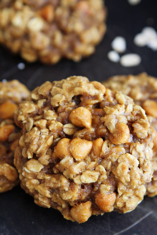 Brown Butter Pumpkin Oatmeal Scotchies Recipe on twopeasandtheirpod.com The ultimate fall cookie! Add these easy cookies to your fall baking list right now! They are the BEST! Easy Brown Butter Pumpkin Oatmeal Scotchies