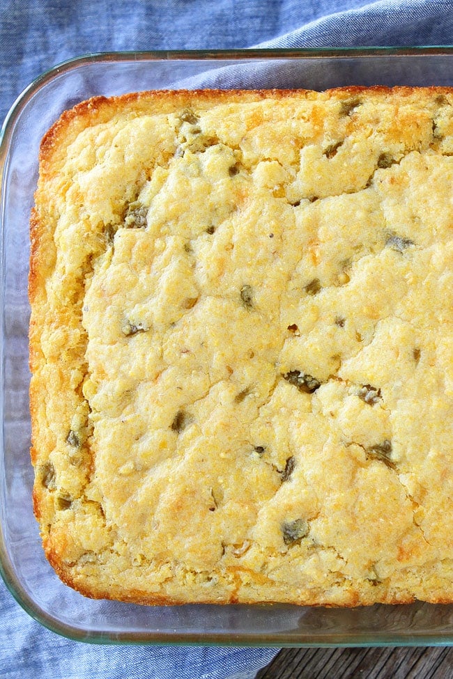 Green Chile Cheddar Cheese Cornbread Recipe on twopeasandtheirpod.com Moist cornbread with green chiles and cheddar cheese. This easy homemade cornbread goes great with a bowl of chili or soup. Green Chile Cheddar Cheese Cornbread Recipe
