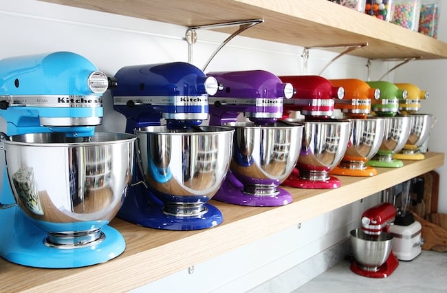 The Perfect Pantry on twopeasandtheirpod.com This pantry is a dream! I love all of the colorful KitchenAid Mixers! Dream Pantry