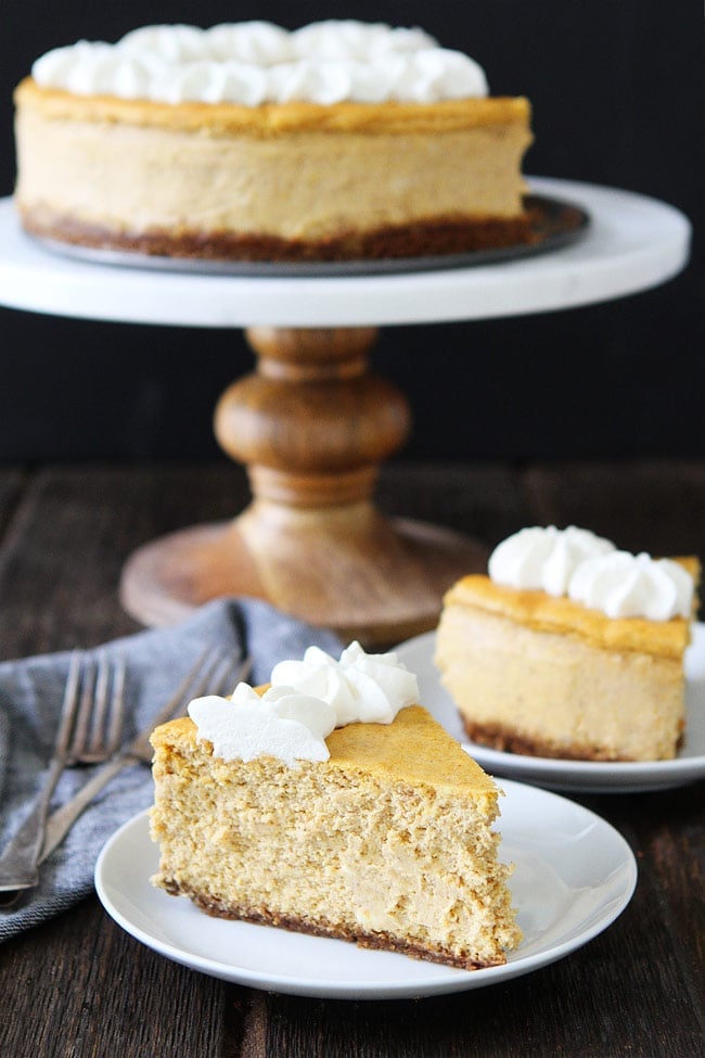 Pumpkin Cheesecake with Brown Butter Gingersnap Crust Recipe on twopeasandtheirpod.com This creamy and rich pumpkin cheesecake is perfect for fall and holiday celebrations. Add it to your Thanksgiving menu! Pumpkin Cheesecake with Brown Butter Gingersnap Crust Recipe