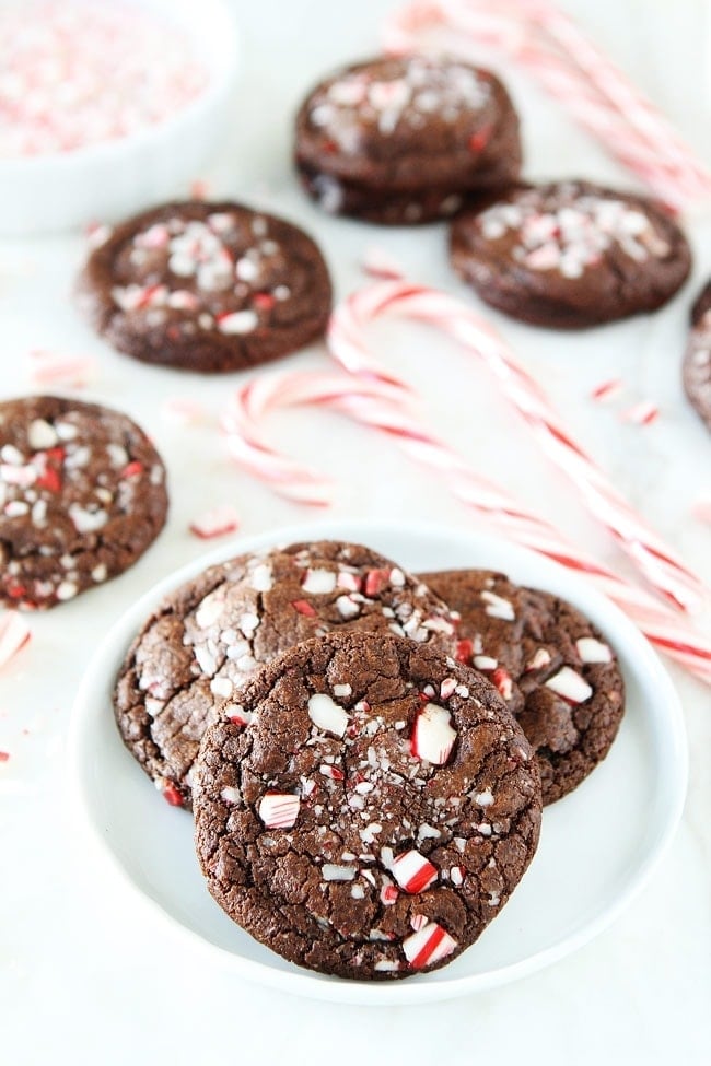 Chocolate Peppermint Crunch Cookies on plate. 