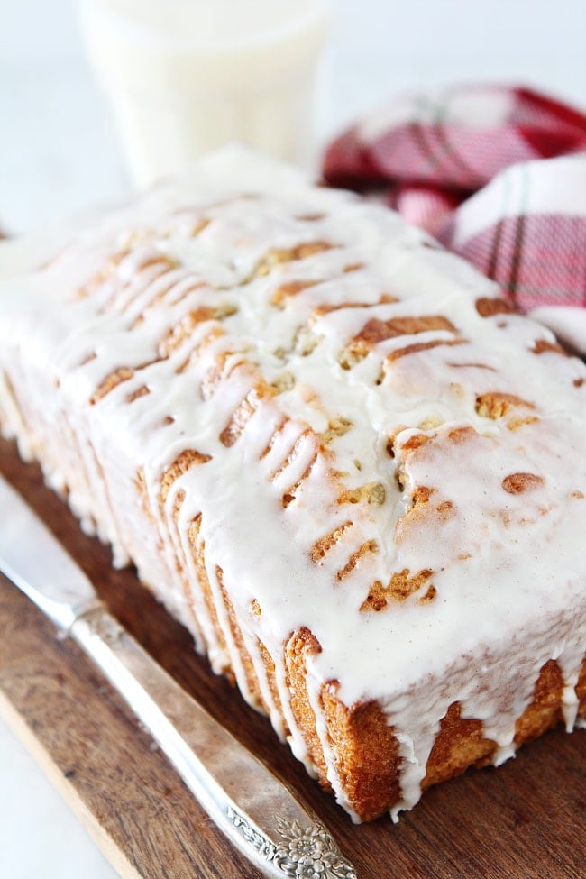eggnog bread with glaze.