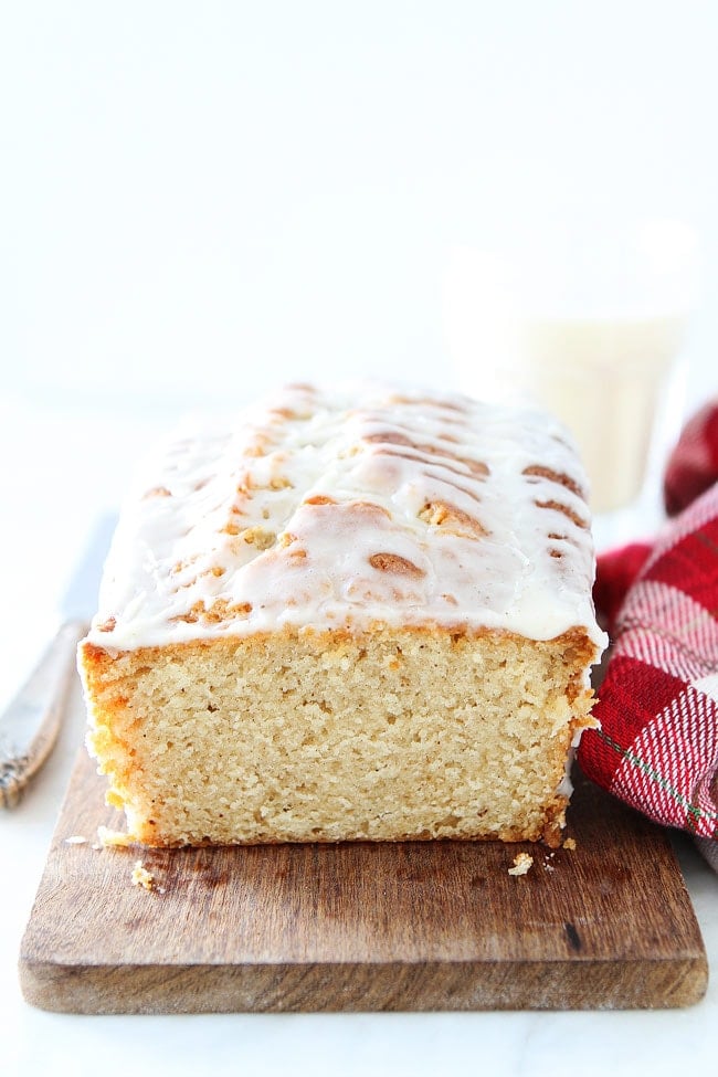 Eggnog Bread Recipe on twopeasandtheirpod.com This easy eggnog quick bread with a sweet eggnog glaze is a Christmas favorite. It is great for breakfast or dessert. Eggnog Bread Recipe
