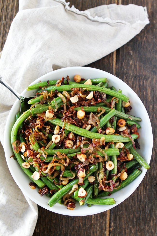 Green Beans with Brown Butter, Crispy Shallots, and Hazelnuts Recipe on twopeasandtheirpod.com This easy vegetable side dish goes great with any meal. Green Beans with Brown Butter, Crispy Shallots, and Hazelnuts Recipe