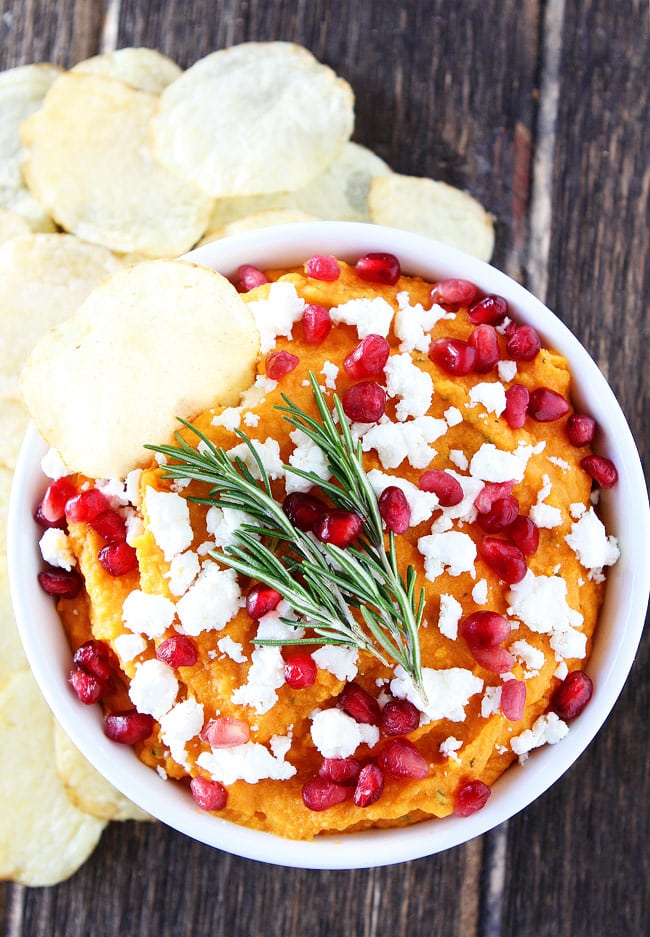 Sweet Potato Hummus Recipe on twopeasandtheirpod.com This easy and beautiful hummus is the perfect holiday appetizer! Sweet Potato Hummus Recipe