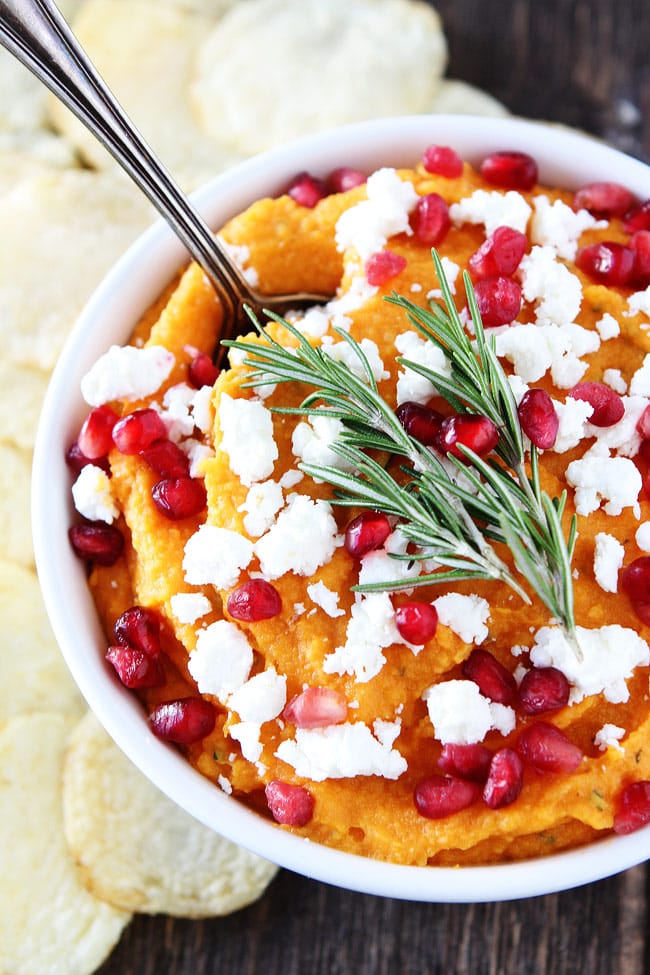 Sweet Potato Hummus Recipe on twopeasandtheirpod.com This easy hummus makes a great Thanksgiving or Christmas appetizer. Everyone loves it! Sweet Potato Hummus Recipe