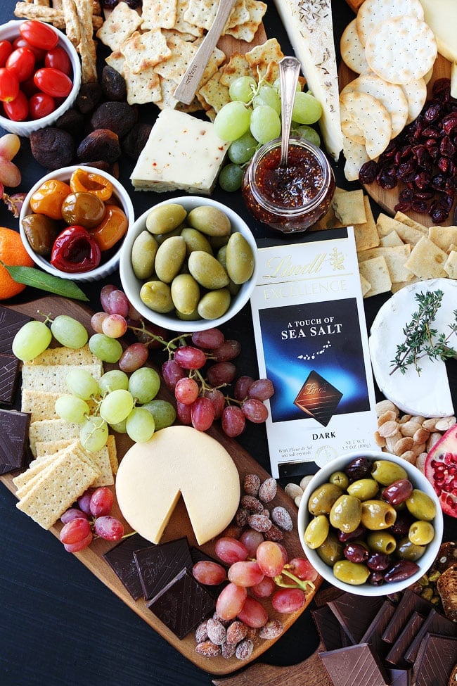 Cheese and Chocolate Board Recipe on twopeasandtheirpod.com This simple cheese and chocolate board is perfect for any party! Cheese and Chocolate Board Recipe