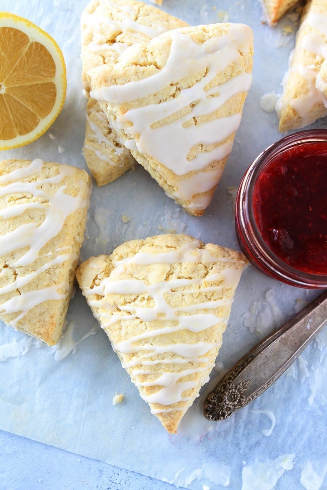 Lemon Cream Cheese Scone Recipe on twopeasandtheirpod.com These easy lemon scones are made with butter and cream cheese. They are soft, tender, and perfect for breakfast and brunch! How to make Lemon scones