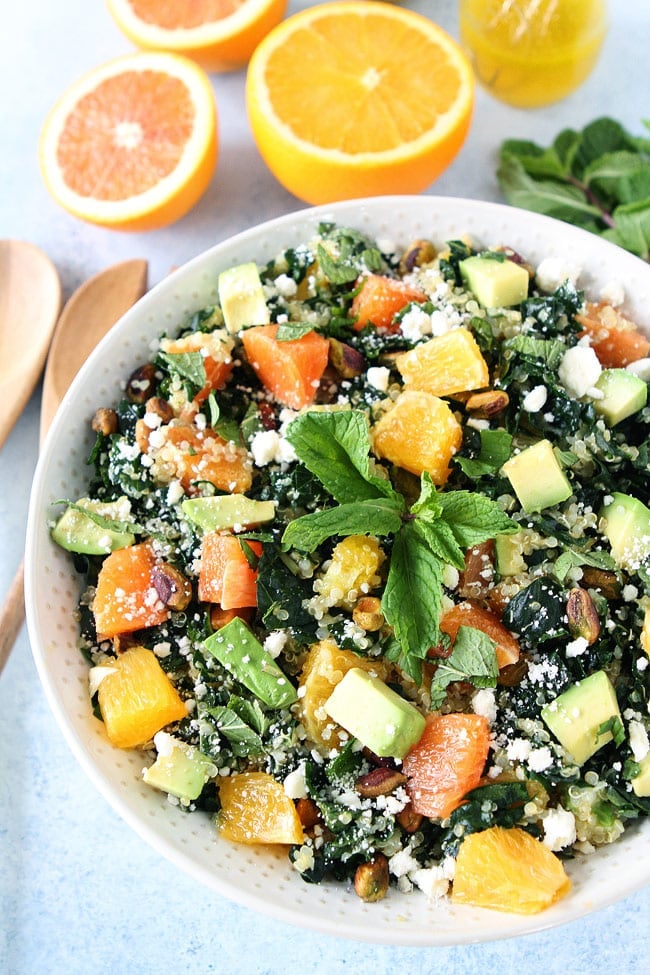 Orange, Avocado, and Kale Quinoa Salad Recipe on twopeasandtheirpod.com You will love this simple, healthy, and refreshing salad recipe. It is great served as a main dish or side dish. Orange, Avocado, and Kale Quinoa Salad Recipe