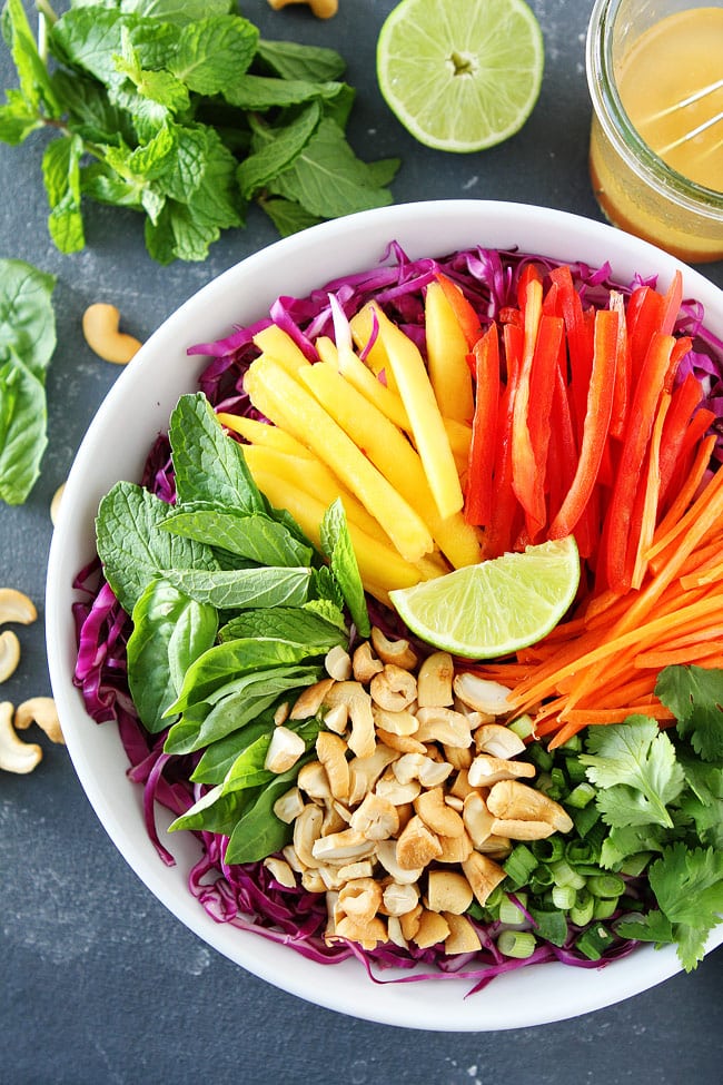Thai Cabbage Salad Recipe on twopeasandtheirpod.com This vegan and gluten-free Thai-style cabbage salad is light, bright, and packed with crunch and flavor. Thai Cabbage Salad Recipe