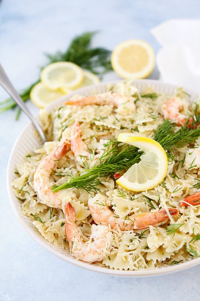 Easy Shrimp Pasta Salad makes a great weeknight meal or potluck dish. It only takes 20 minutes to make!