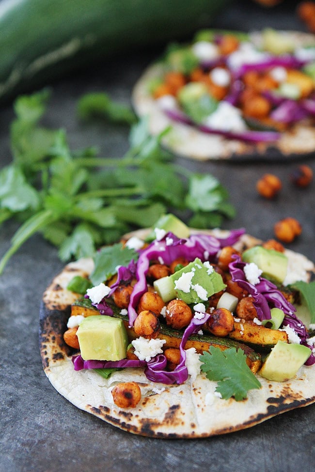 Grilled Zucchini Chickpea Tacos are a summer dinner favorite!