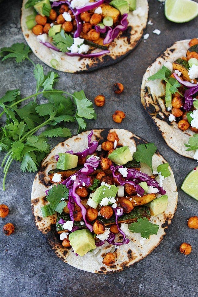 Grilled Zucchini Chickpea Tacos-these easy vegetarian and gluten-free tacos make a great summer meal.
