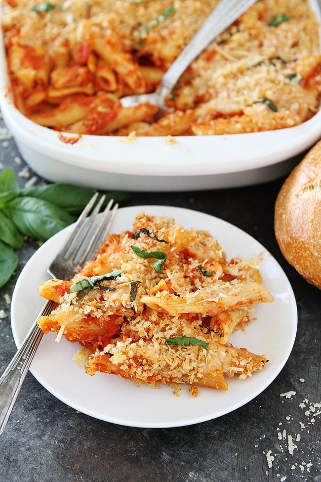 Chicken Parmesan Baked Pasta is an easy weeknight dinner!