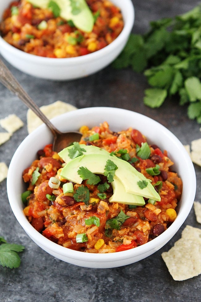 Mexican Rice Casserole made in the Instant Pot is a family favorite easy weeknight dinner. #easyrecipe #dinner #vegetarian #InstantPot #pressurecooker #meatlessmeal Mexican Rice Casserole Recipe