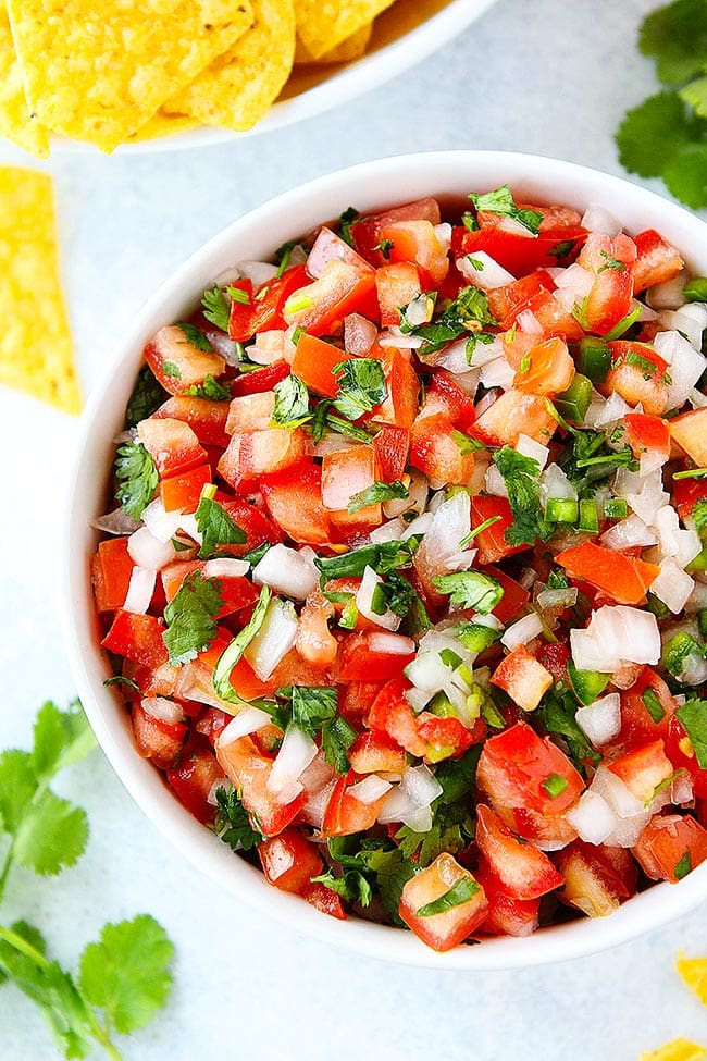 close up of fresh pico de gallo.