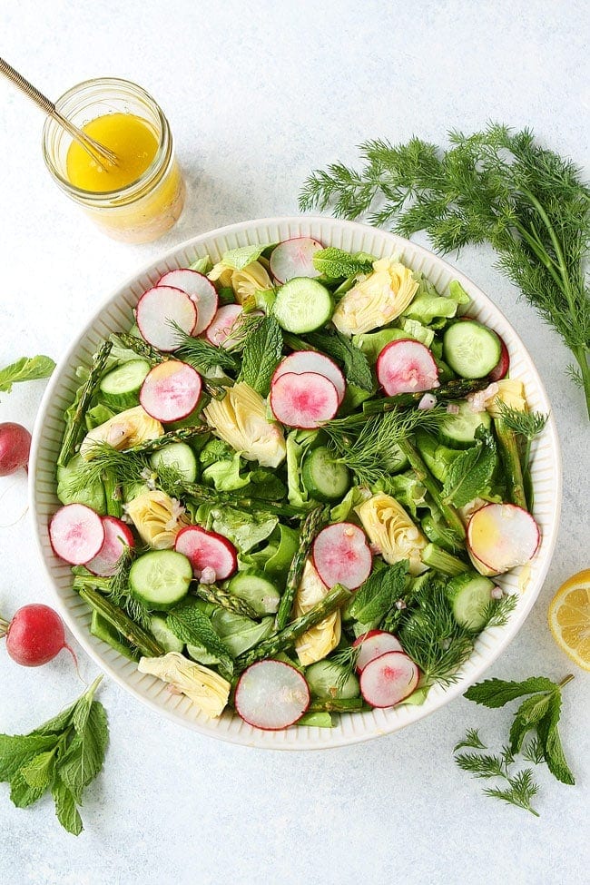 You will love this healthy and fresh spring salad! #spring #salad #vegan #glutenfree #vegetarian #sidedish #healthyrecipe #healthyeating Spring Salad