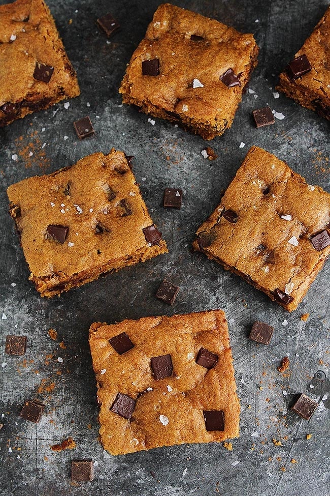 Brown Butter Pumpkin Chocolate Chunk Bars With Sea Salt Are The Perfect Dessert For Fall! The Brown Butter Makes These Easy Pumpkin Bars Extra Special! #pumpkin #bars #chocolate #brownbutter #dessert #fall #baking Pumpkin Bars Recipe