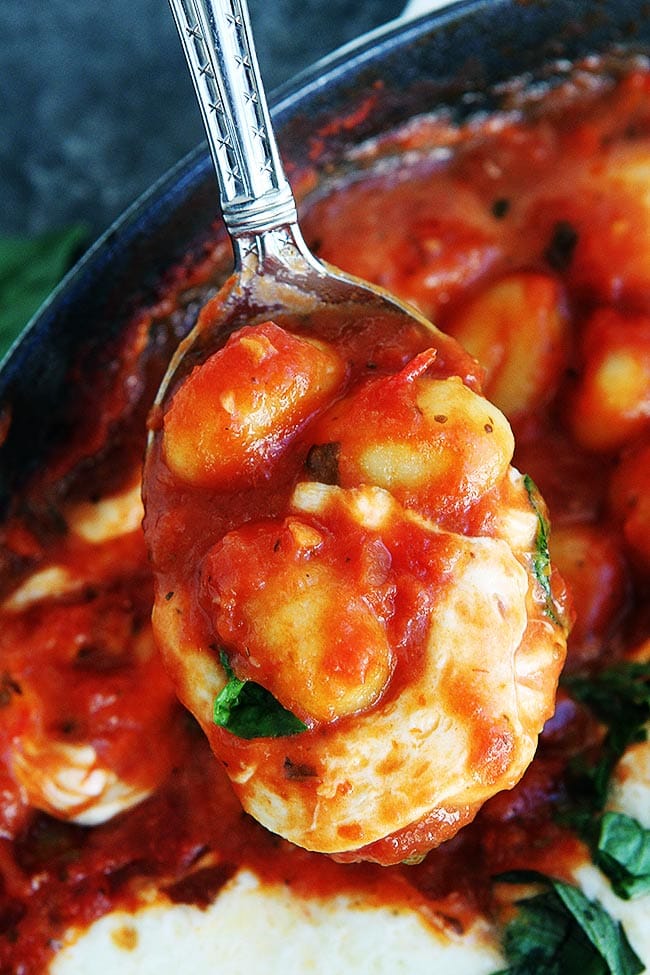 5-Ingredient Skillet Gnocchi-You Only Need 5 Ingredients To Make This Easy And Cheesy Gnocchi Recipe. It Is The Perfect Dinner Recipe For Busy Weeknights! #gnocchi #cheese #dinner #easyrecipe #basil #vegetarian #recipe #easydinner Cheesy Gnocchi Recipe