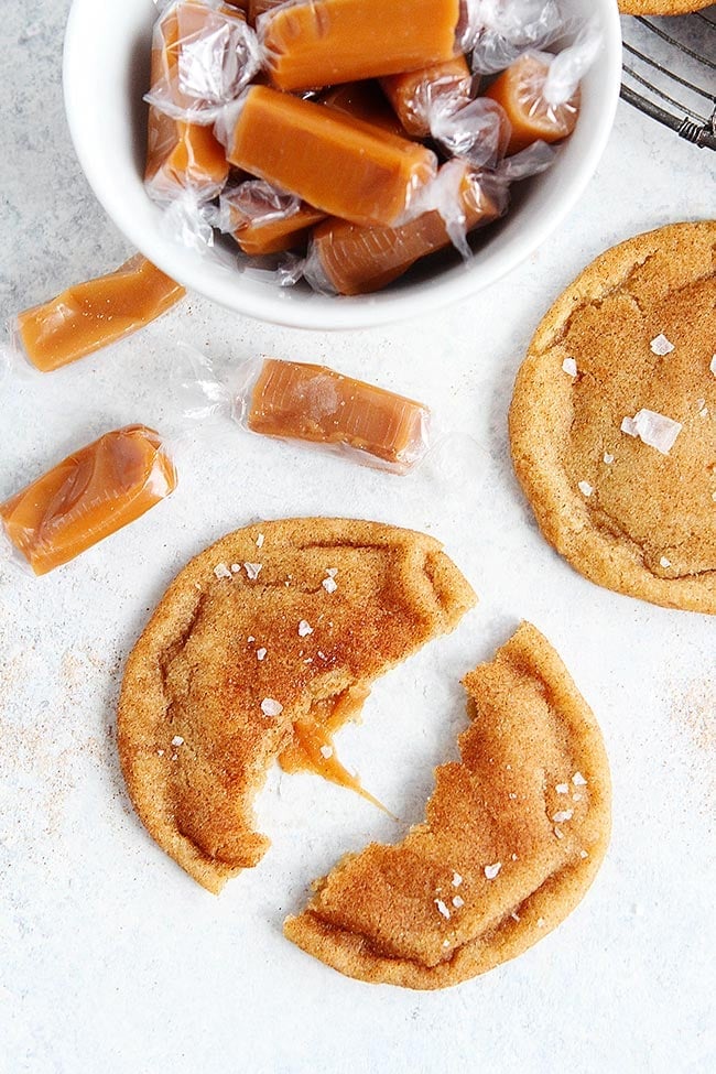 Brown Butter Salted Caramel Snickerdoodles Are Made With Brown Butter And Have A Caramel Surprise In The Center. If You Like Classic Snickerdoodle Cookies, You Will LOVE This Snickerdoodle Recipe. They Are Amazing! #snickerdoodle #cookies #baking #Christmas #holidays #brownbutter #caramel #dessert Brown Butter Salted Caramel Snickerdoodle Cookie Recipe