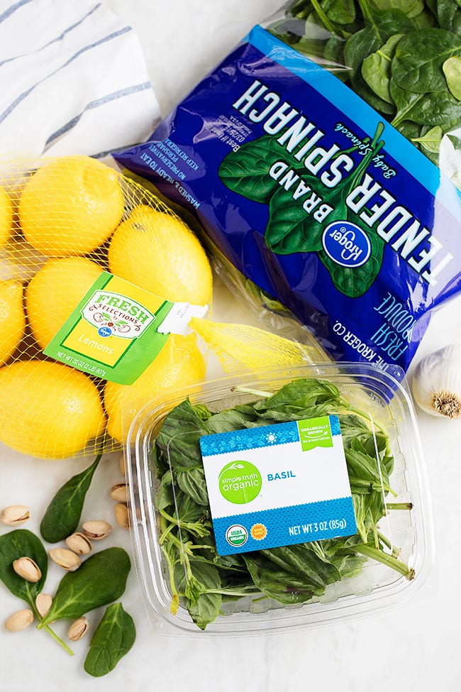Pasta With Spinach Pistachio Pesto Is A Fresh And Simple Meal That Can Be Made In Under 30 Minutes! This Easy Pasta Recipe Is A Springtime Dinner Favorite! #pasta #pesto #dinner #vegetarian #vegetarianrecipe #easyrecipe #healthyrecipe #spring Spinach Pistacho Pesto Ingredients