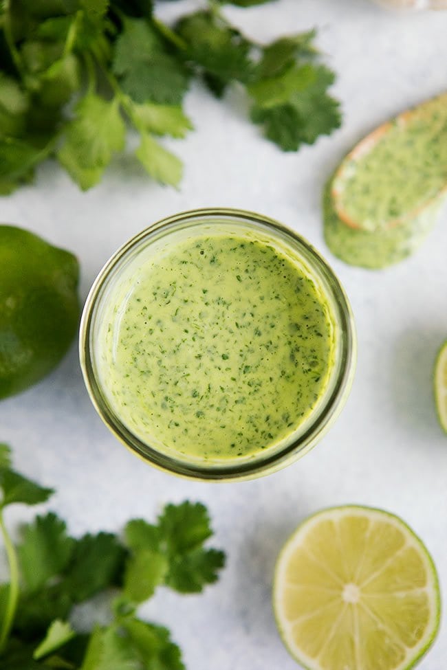 Cilantro Lime Dressing in jar.