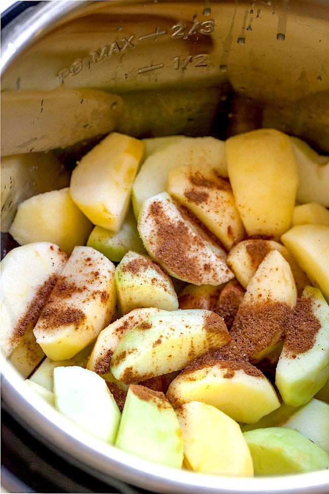 apple slices and cinnamon in instant pot.