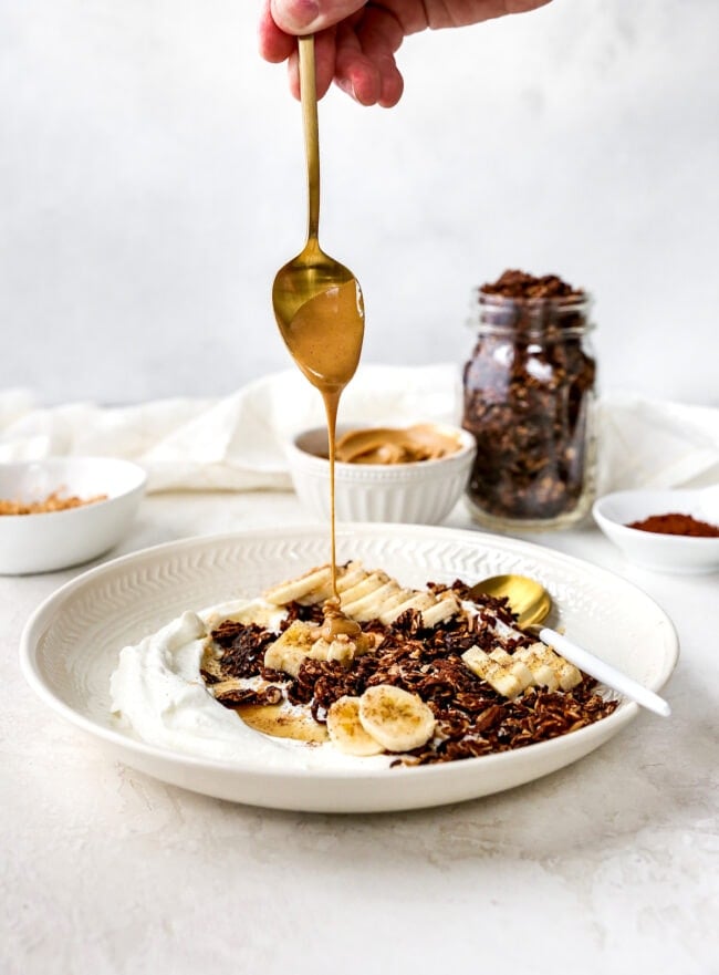 Bowl of Chocolate Peanut Butter Granola