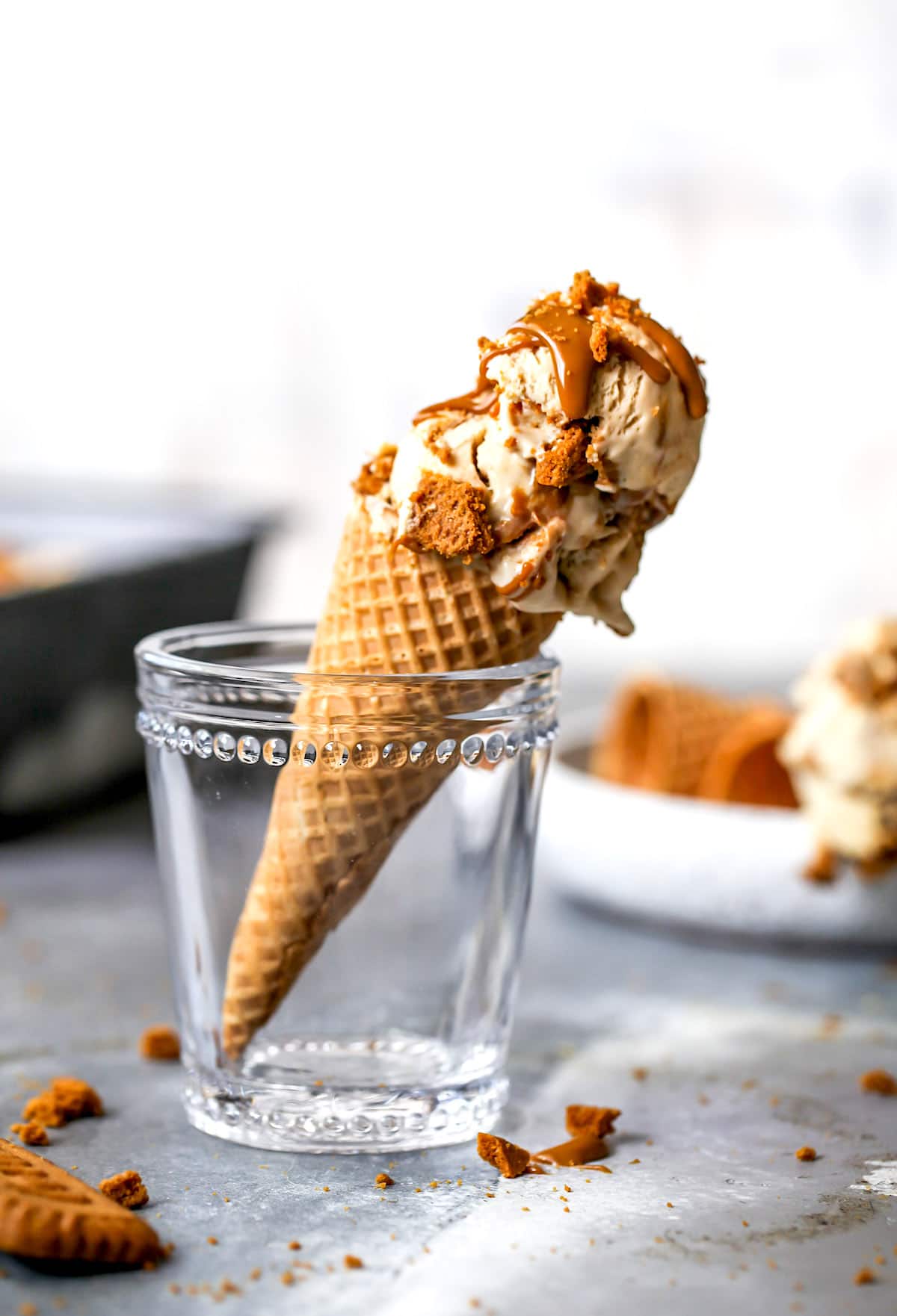 ice cream cone in glass. 