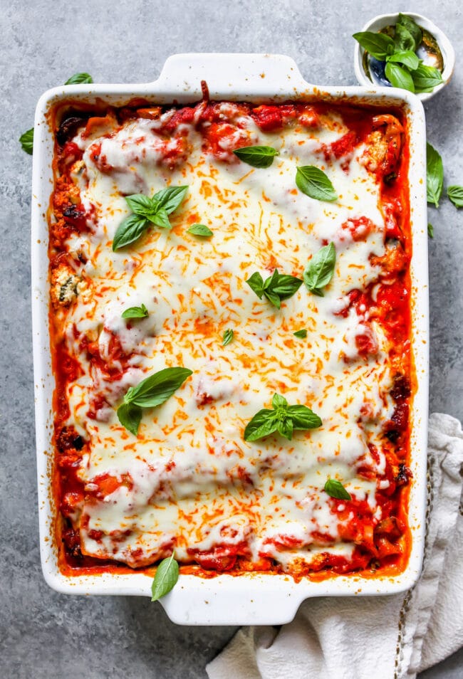 Vegetable lasagna in pan