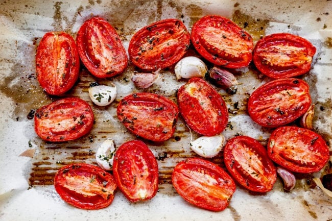 Roasted tomatoes for Tomato Basil Soup
