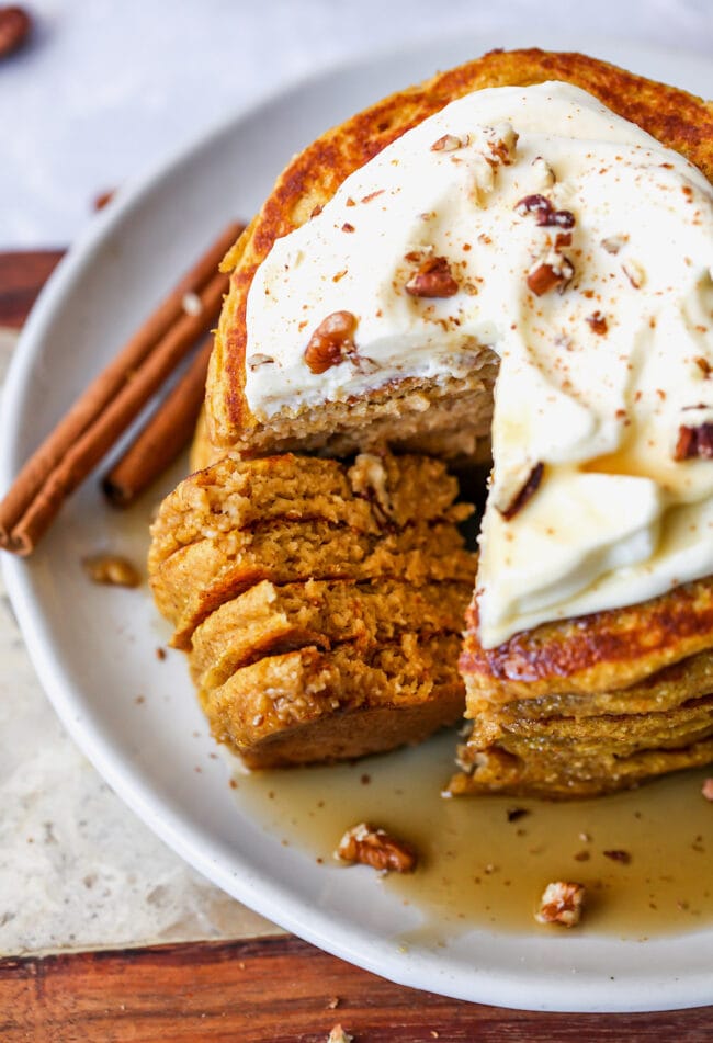 healthy pumpkin pancakes stack