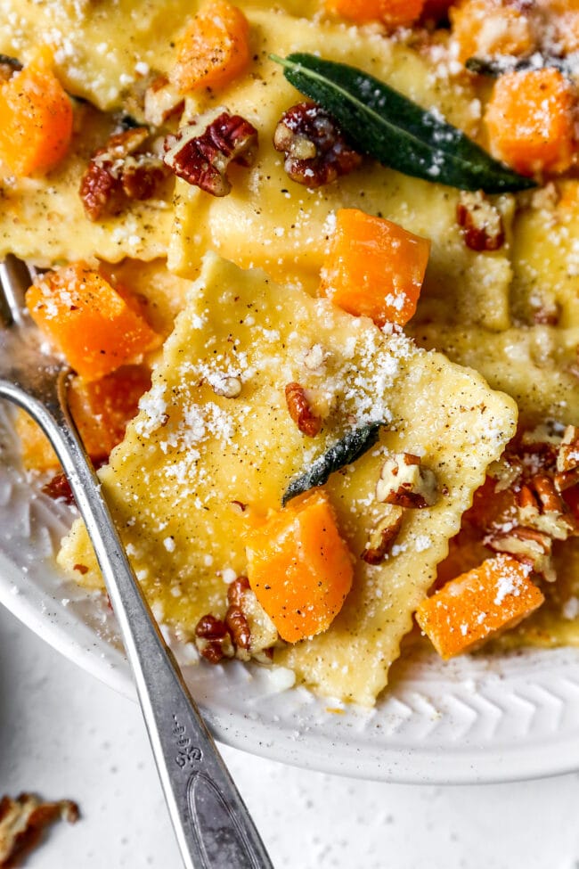Brown butter ravioli with butternut squash and sage